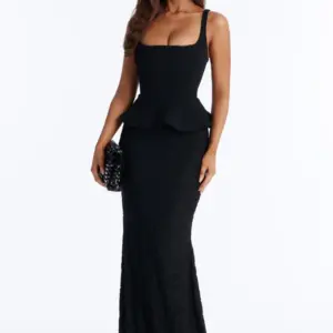 Midnight Bloom Peplum Gown
