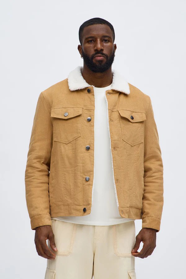 Corduroy Sherpa Lined Trucker Jacket - Brown