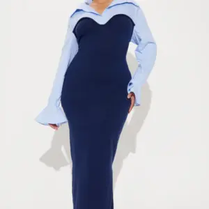 Maya Stripe Shirt Maxi Dress - Navy/combo